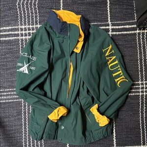 Nautica Green Jacket with Yellow Trim and Navy Collar